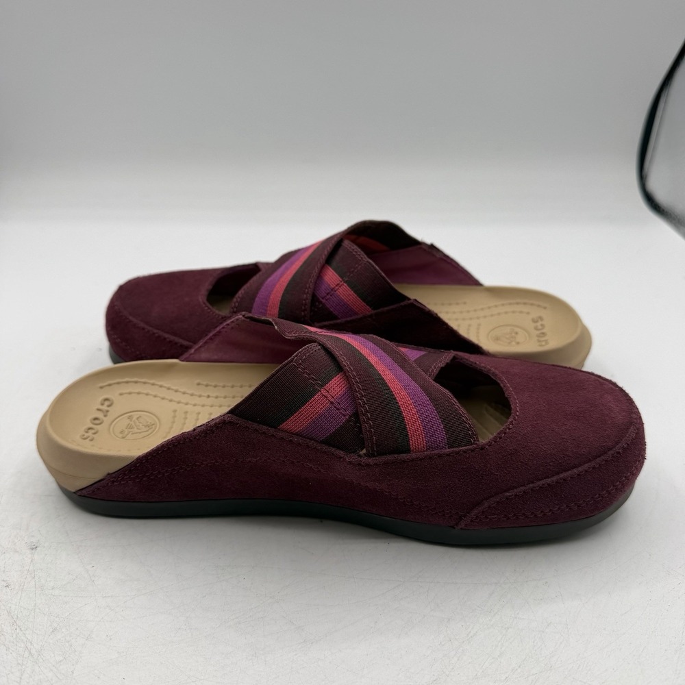 Crocs Edie Mules Womens Sz 7 Burgundy/Tan Slip On Comfort Shoes Closed Toe - Picture 7 of 10